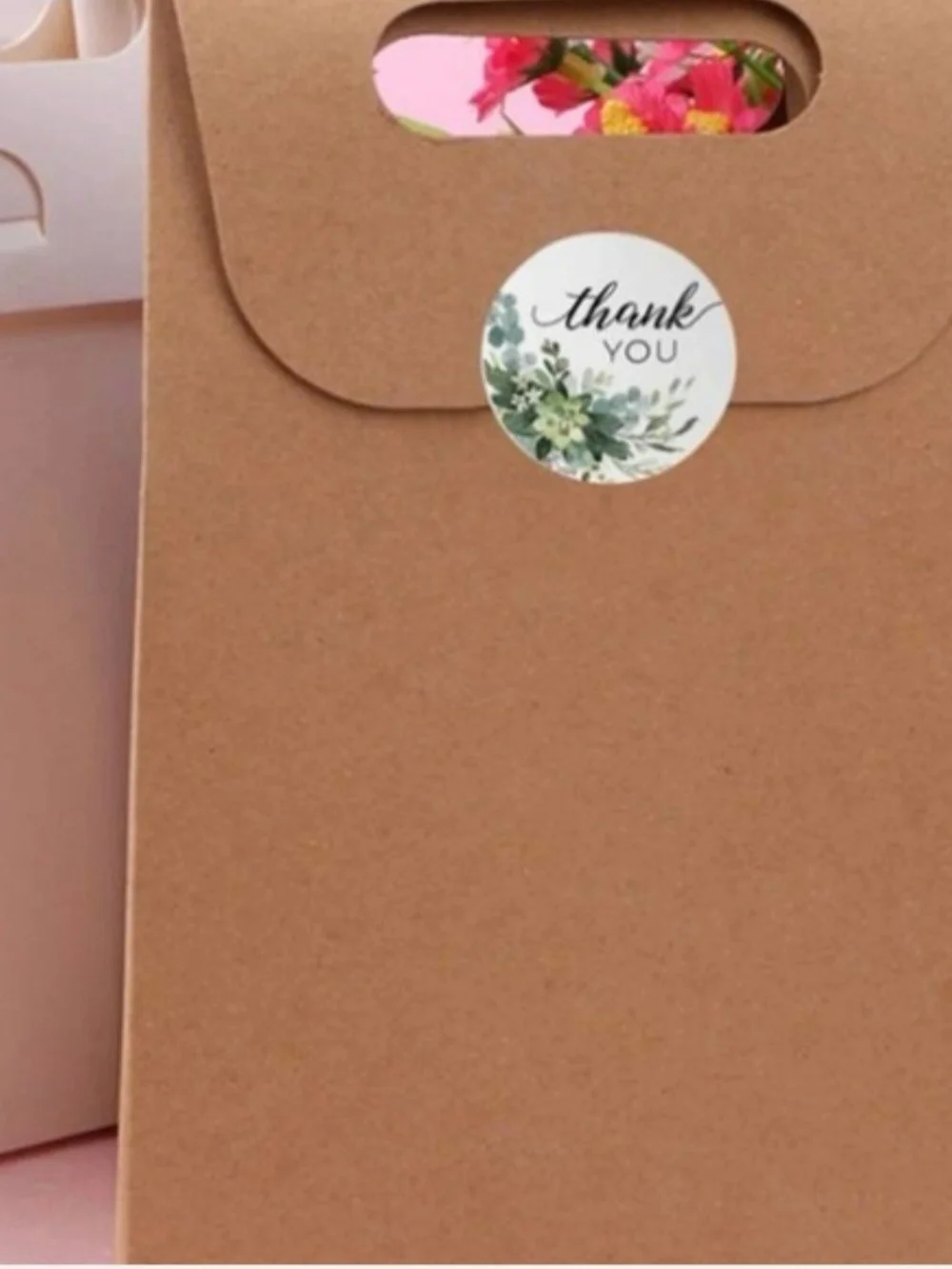 1in Thank You Floral Sticker Roll - Green Succulent Design - 1000 Stickers
